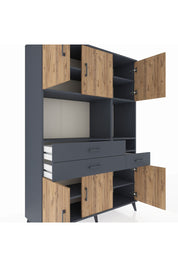 Hyperion Dolap 9 Raflı 3 Çekmeceli 6 Kapaklı 132x44x195 Antrasit-Çam/Antrasit