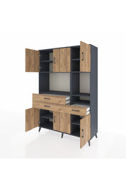 Hyperion Dolap 9 Raflı 3 Çekmeceli 6 Kapaklı 132x44x195 Antrasit-Çam/Çam