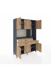 Hyperion Dolap 9 Raflı 3 Çekmeceli 6 Kapaklı 132x44x195 Antrasit-Çam/Çam