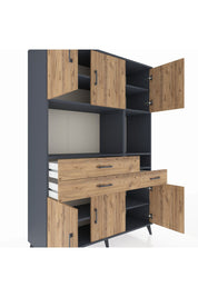 Hyperion Dolap 9 Raflı 3 Çekmeceli 6 Kapaklı 132x44x195 Antrasit-Çam/Çam