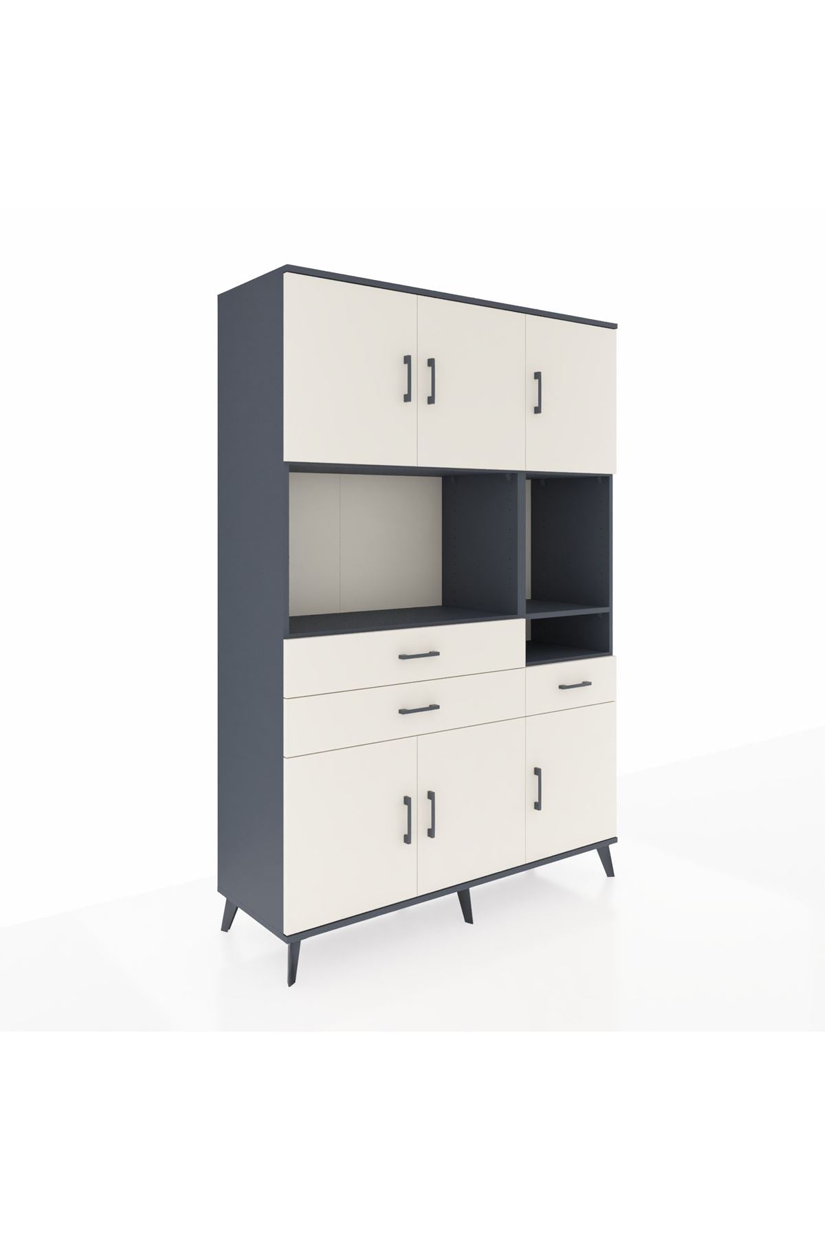 Hyperion Dolap 9 Raflı 3 Çekmeceli 6 Kapaklı 132x44x195 Antrasit-Aytaşı/Aytaşı