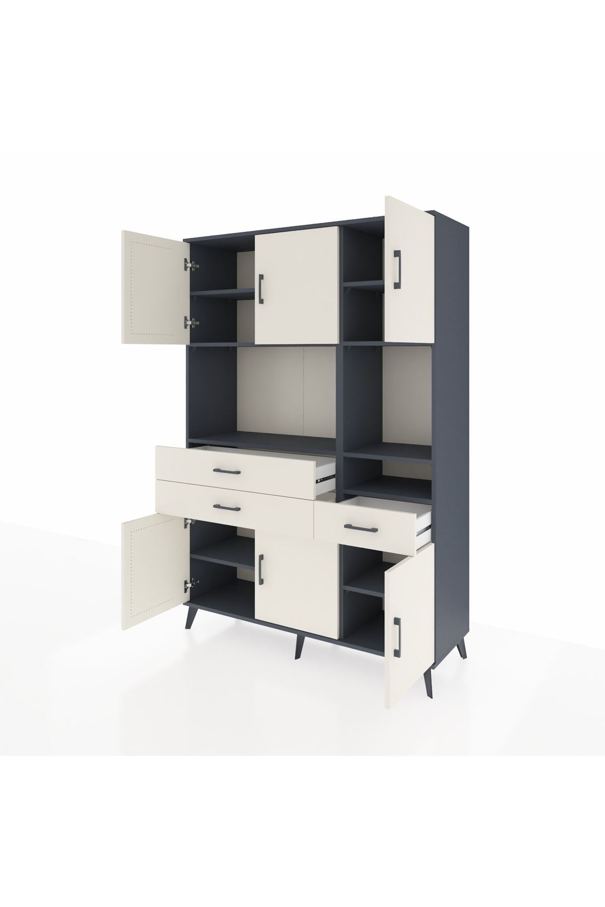 Hyperion Dolap 9 Raflı 3 Çekmeceli 6 Kapaklı 132x44x195 Antrasit-Aytaşı/Aytaşı