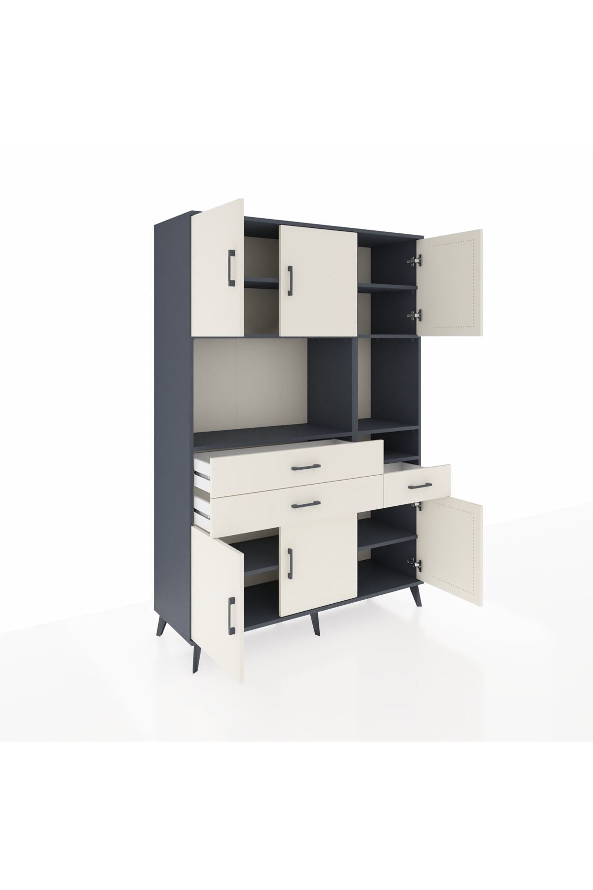 Hyperion Dolap 9 Raflı 3 Çekmeceli 6 Kapaklı 132x44x195 Antrasit-Aytaşı/Aytaşı