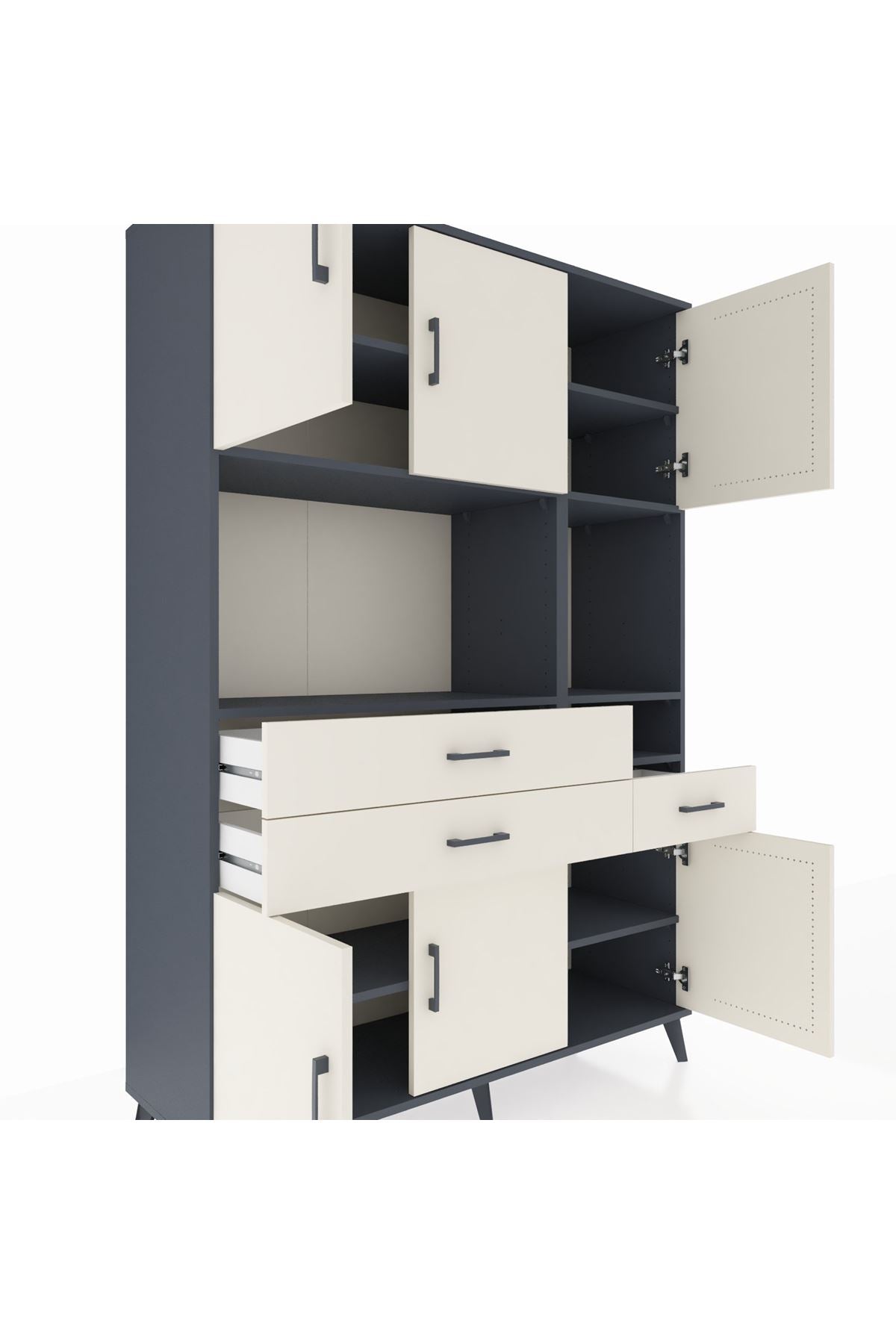 Hyperion Dolap 9 Raflı 3 Çekmeceli 6 Kapaklı 132x44x195 Antrasit-Aytaşı/Aytaşı