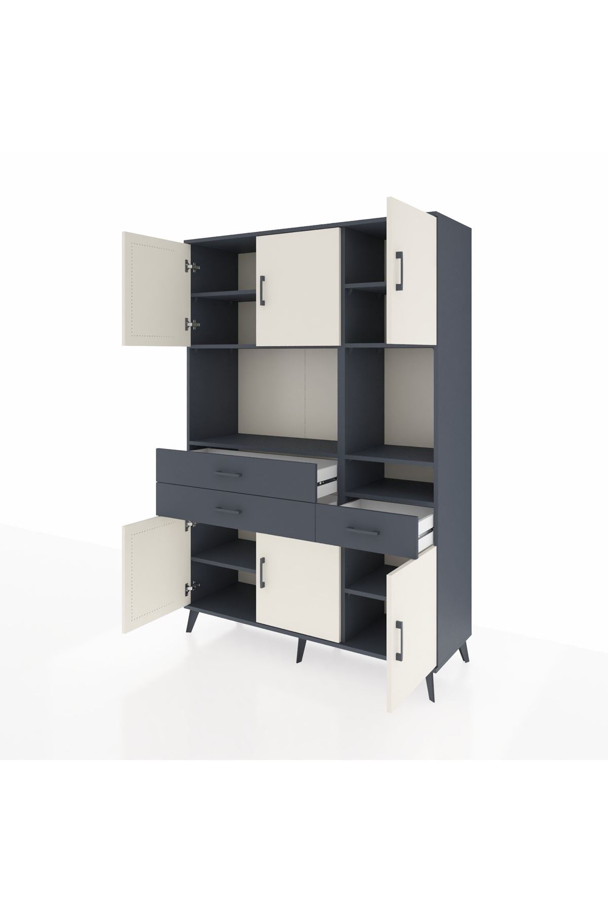 Hyperion Dolap 9 Raflı 3 Çekmeceli 6 Kapaklı 132x44x195 Antrasit-Aytaşı/Antrasit