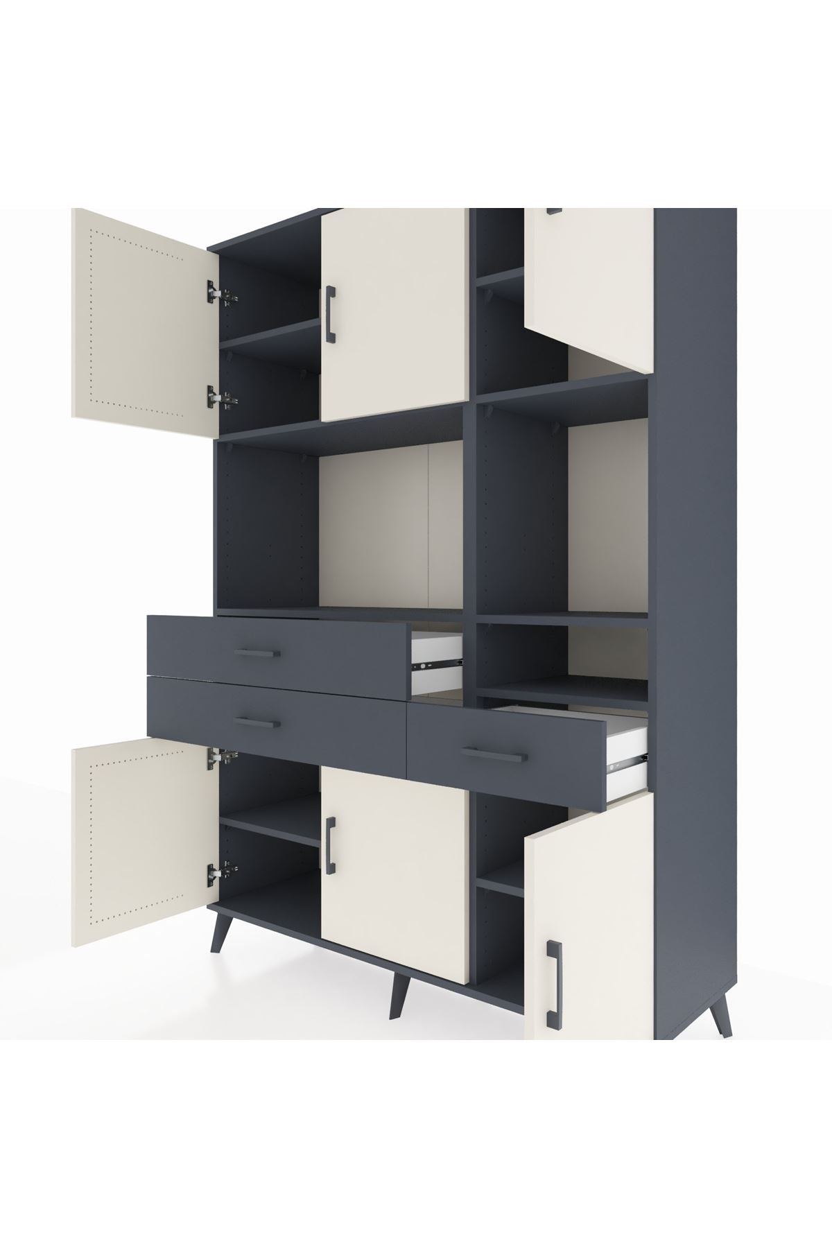 Hyperion Dolap 9 Raflı 3 Çekmeceli 6 Kapaklı 132x44x195 Antrasit-Aytaşı/Antrasit