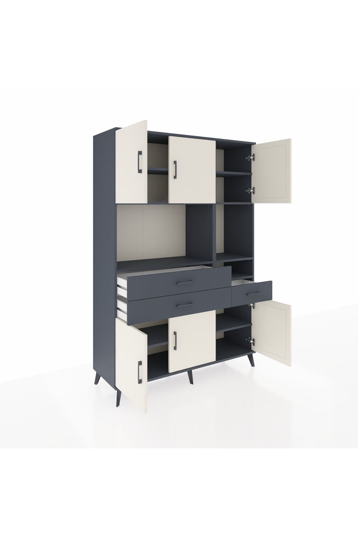 Hyperion Dolap 9 Raflı 3 Çekmeceli 6 Kapaklı 132x44x195 Antrasit-Aytaşı/Antrasit