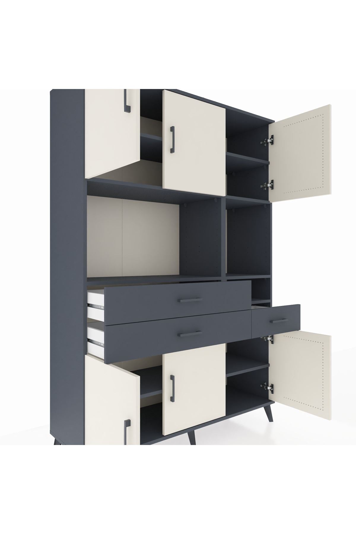 Hyperion Dolap 9 Raflı 3 Çekmeceli 6 Kapaklı 132x44x195 Antrasit-Aytaşı/Antrasit