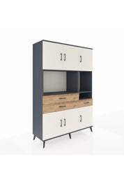Hyperion Dolap 9 Raflı 3 Çekmeceli 6 Kapaklı 132x44x195 Antrasit-Aytaşı/Çam