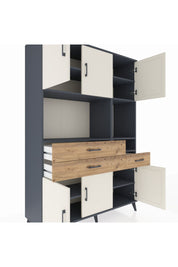 Hyperion Dolap 9 Raflı 3 Çekmeceli 6 Kapaklı 132x44x195 Antrasit-Aytaşı/Çam