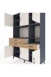 Hyperion Dolap 9 Raflı 3 Çekmeceli 6 Kapaklı 132x44x195 Antrasit-Aytaşı/Çam