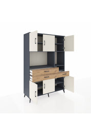 Hyperion Dolap 9 Raflı 3 Çekmeceli 6 Kapaklı 132x44x195 Antrasit-Aytaşı/Çam