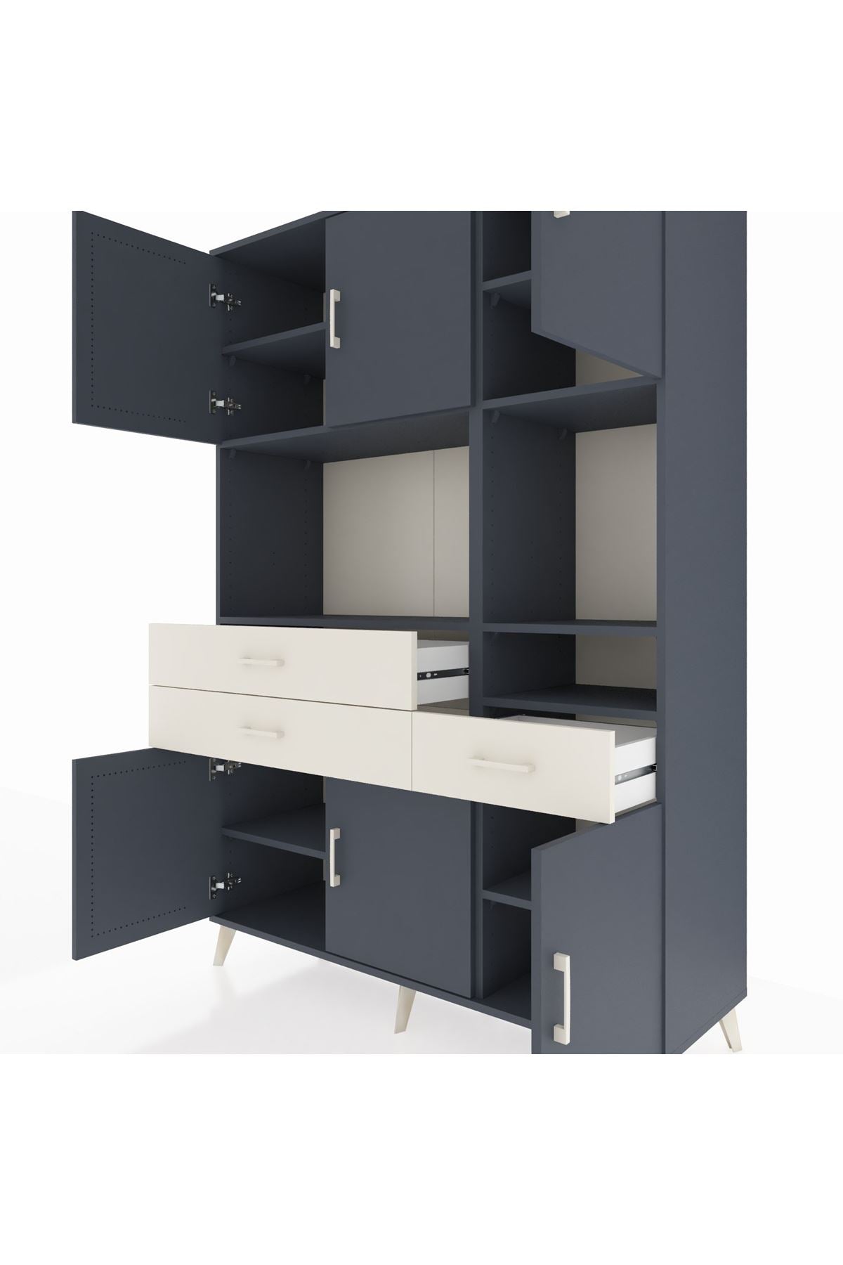 Hyperion Dolap 9 Raflı 3 Çekmeceli 6 Kapaklı 132x44x195 Antrasit-Antrasit/Aytaşı