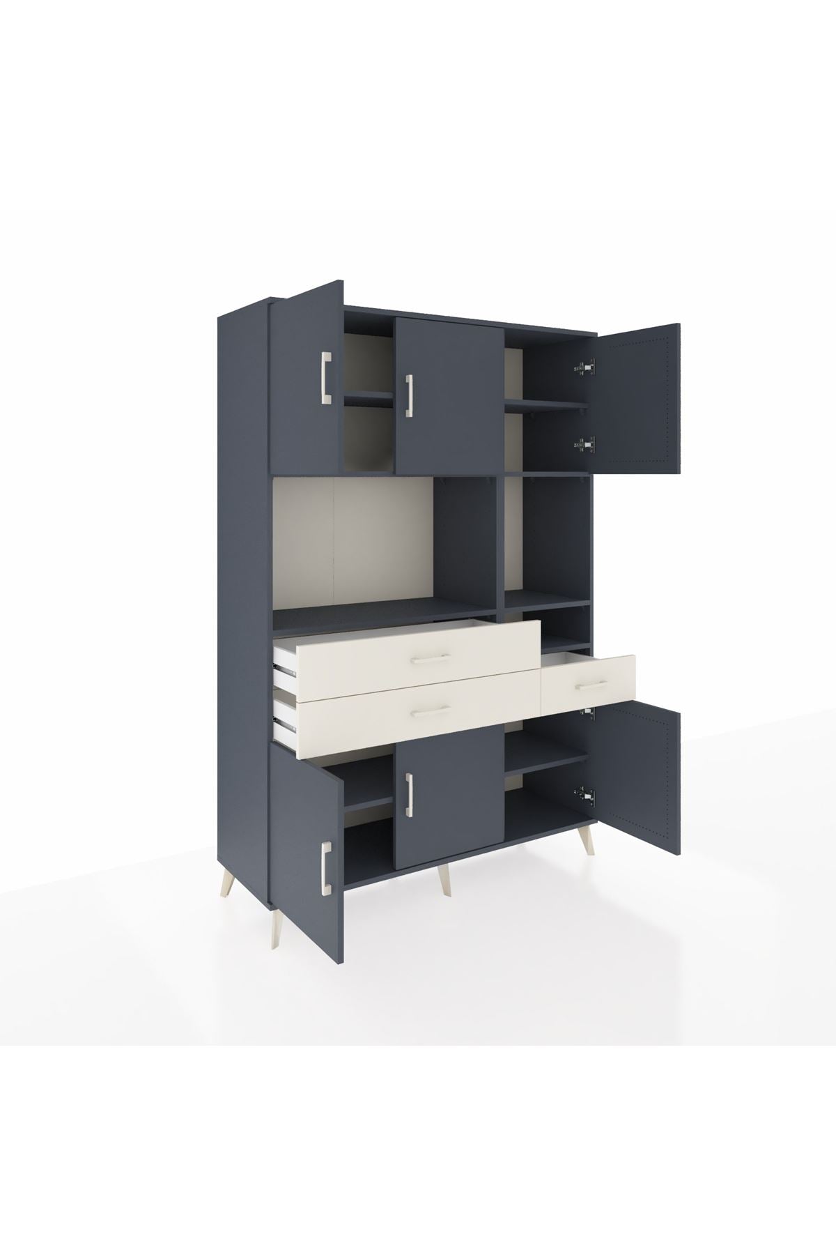 Hyperion Dolap 9 Raflı 3 Çekmeceli 6 Kapaklı 132x44x195 Antrasit-Antrasit/Aytaşı