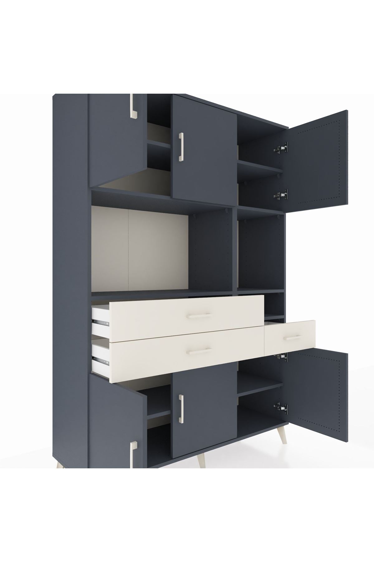 Hyperion Dolap 9 Raflı 3 Çekmeceli 6 Kapaklı 132x44x195 Antrasit-Antrasit/Aytaşı