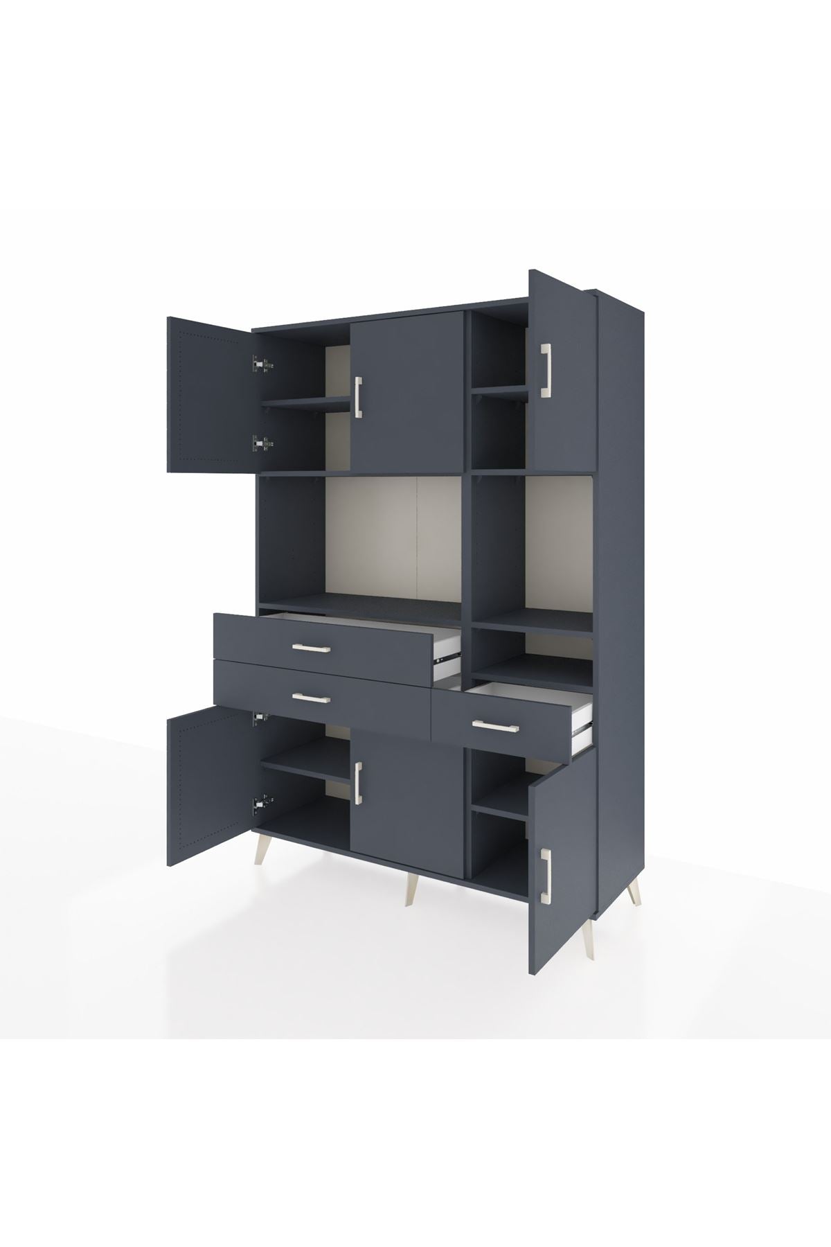 Hyperion Dolap 9 Raflı 3 Çekmeceli 6 Kapaklı 132x44x195 Antrasit-Antrasit/Antrasit