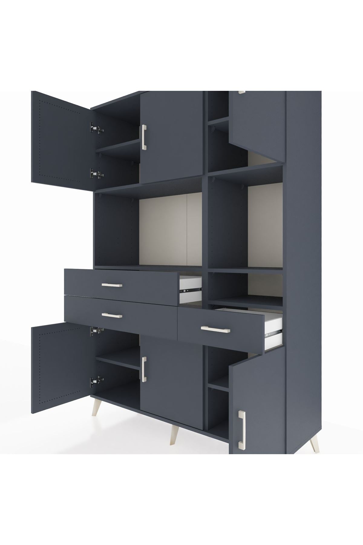 Hyperion Dolap 9 Raflı 3 Çekmeceli 6 Kapaklı 132x44x195 Antrasit-Antrasit/Antrasit