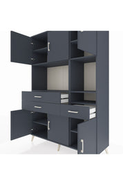 Hyperion Dolap 9 Raflı 3 Çekmeceli 6 Kapaklı 132x44x195 Antrasit-Antrasit/Antrasit