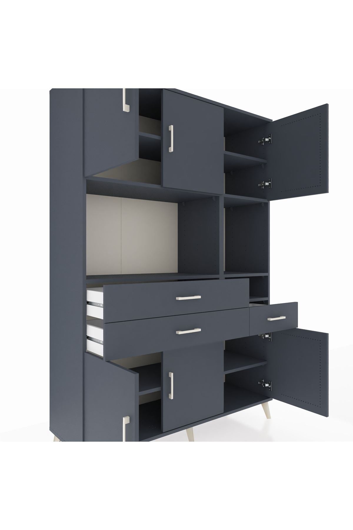 Hyperion Dolap 9 Raflı 3 Çekmeceli 6 Kapaklı 132x44x195 Antrasit-Antrasit/Antrasit