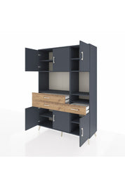 Hyperion Dolap 9 Raflı 3 Çekmeceli 6 Kapaklı 132x44x195 Antrasit-Antrasit/Çam