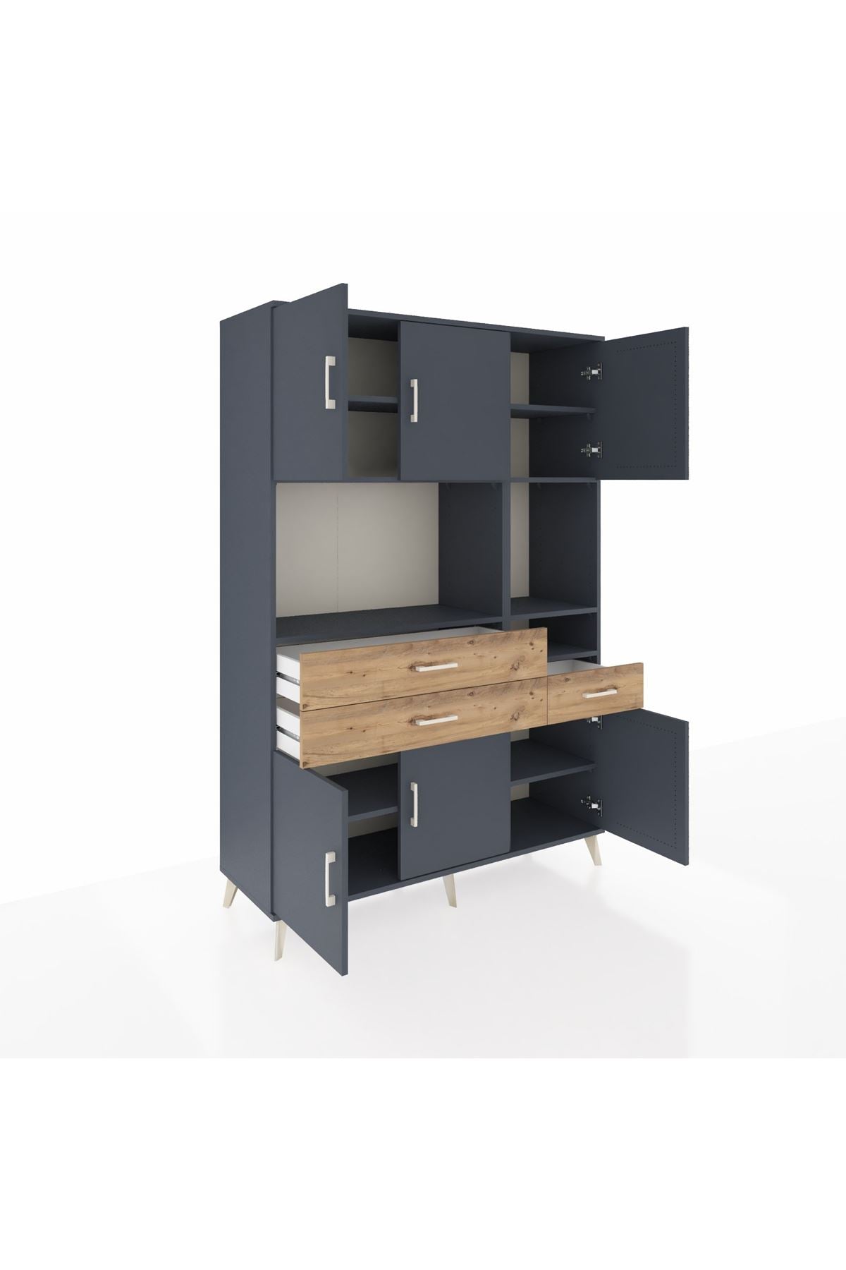 Hyperion Dolap 9 Raflı 3 Çekmeceli 6 Kapaklı 132x44x195 Antrasit-Antrasit/Çam