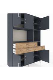 Hyperion Dolap 9 Raflı 3 Çekmeceli 6 Kapaklı 132x44x195 Antrasit-Antrasit/Çam