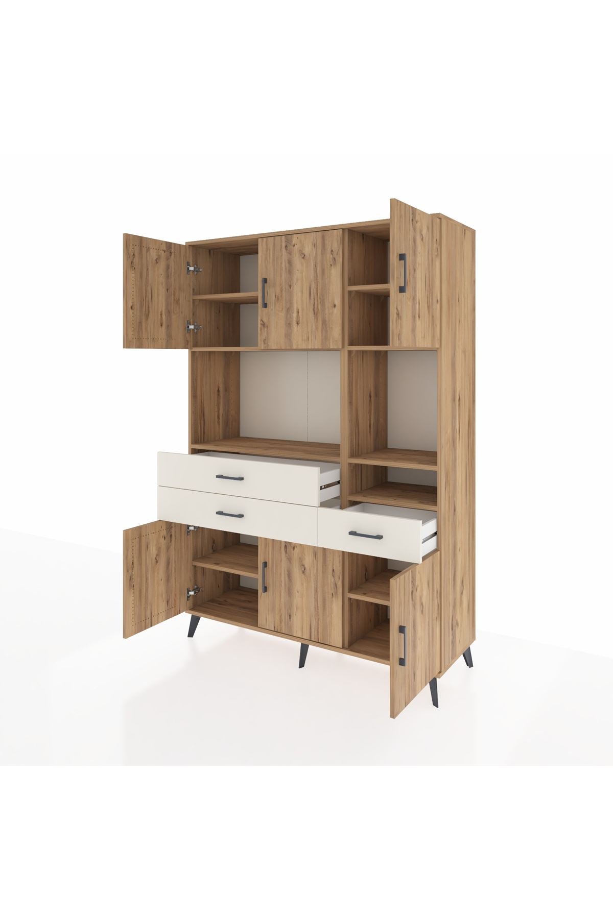 Hyperion Dolap 9 Raflı 3 Çekmeceli 6 Kapaklı 132x44x195 Çam-Çam/Aytaşı