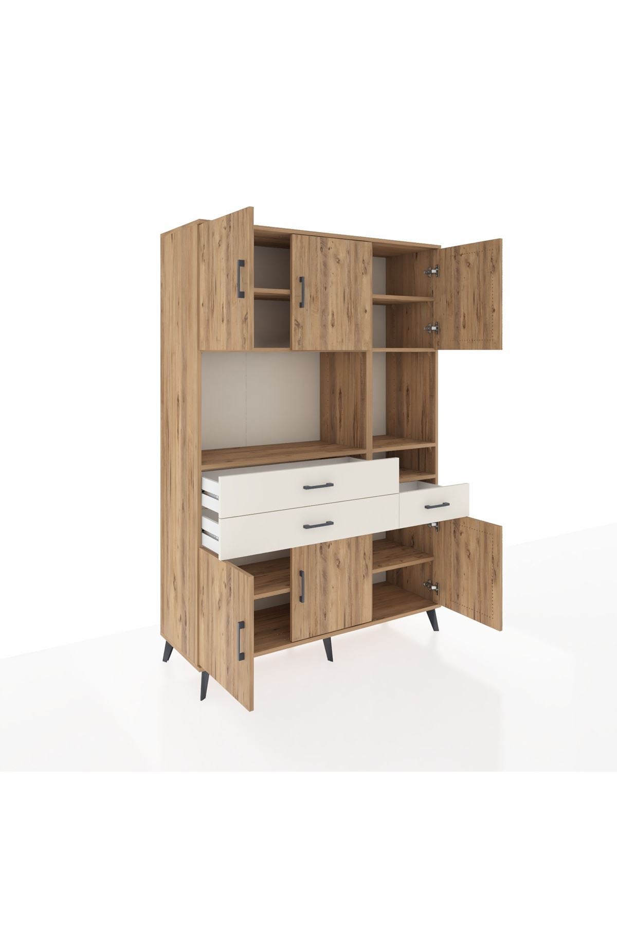 Hyperion Dolap 9 Raflı 3 Çekmeceli 6 Kapaklı 132x44x195 Çam-Çam/Aytaşı