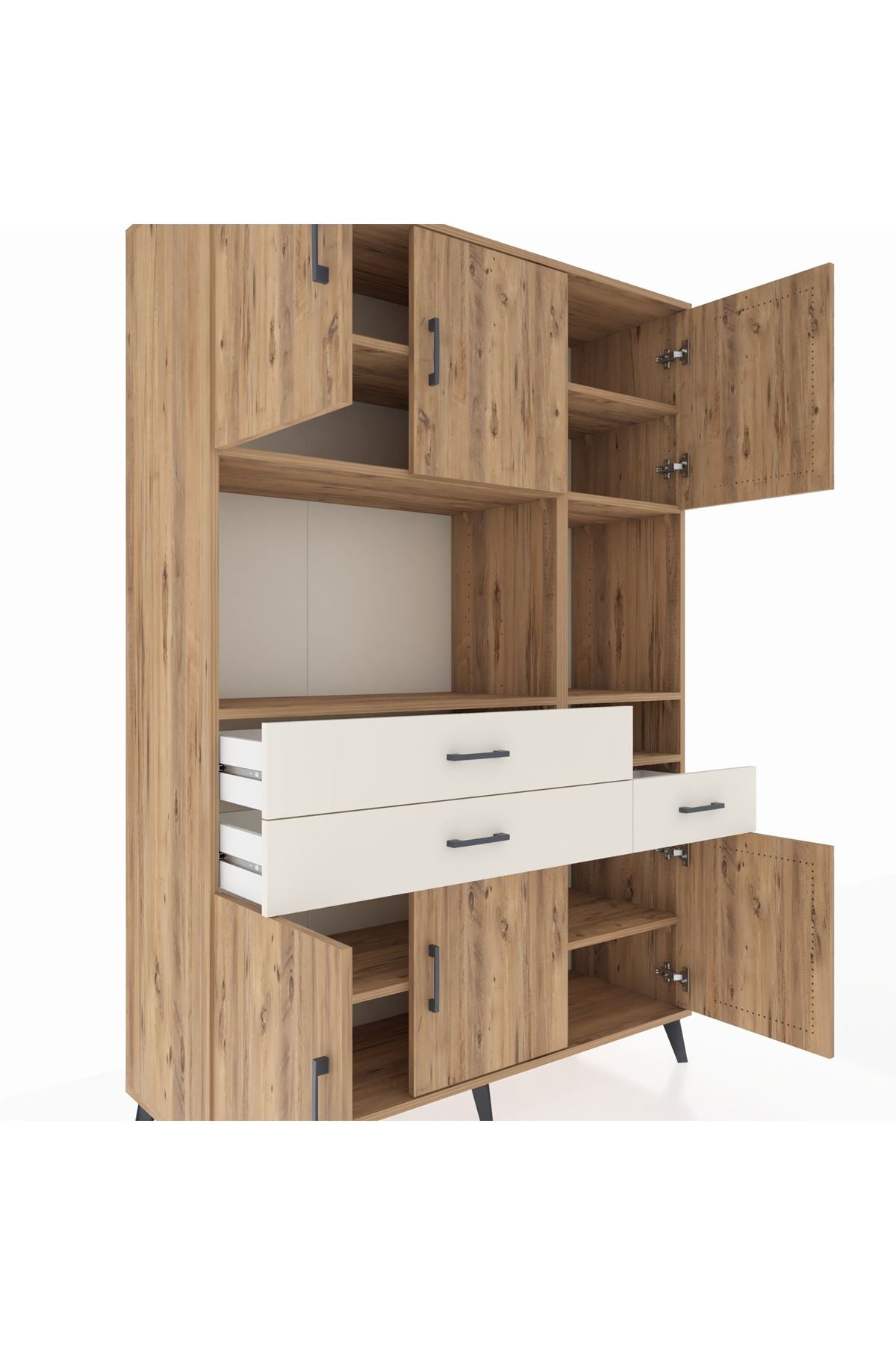 Hyperion Dolap 9 Raflı 3 Çekmeceli 6 Kapaklı 132x44x195 Çam-Çam/Aytaşı
