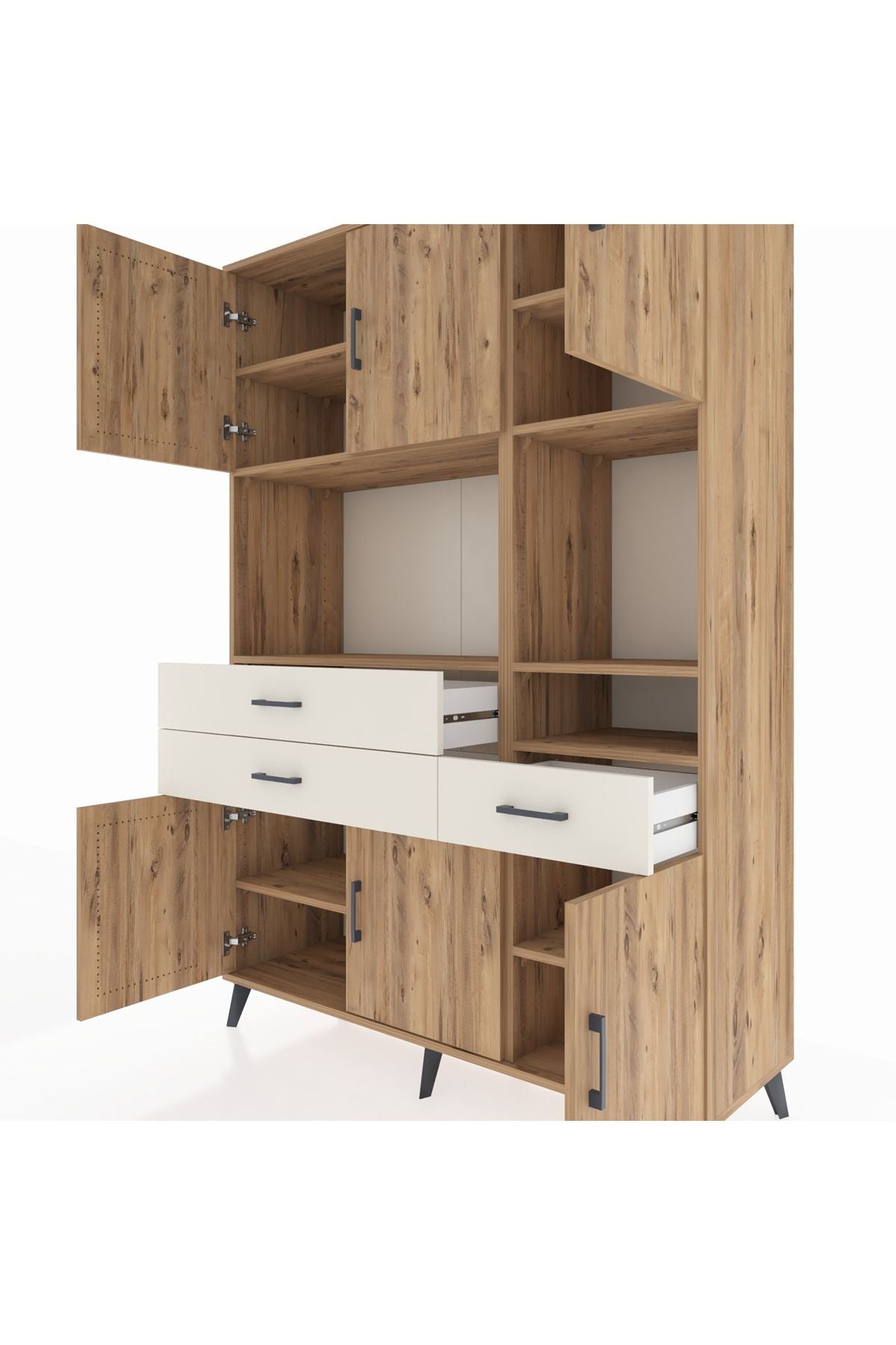 Hyperion Dolap 9 Raflı 3 Çekmeceli 6 Kapaklı 132x44x195 Çam-Çam/Aytaşı