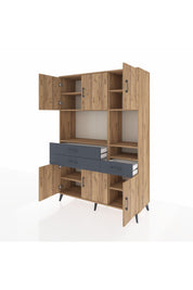 Hyperion Dolap 9 Raflı 3 Çekmeceli 6 Kapaklı 132x44x195 Çam-Çam/Antrasit