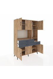 Hyperion Dolap 9 Raflı 3 Çekmeceli 6 Kapaklı 132x44x195 Çam-Çam/Antrasit