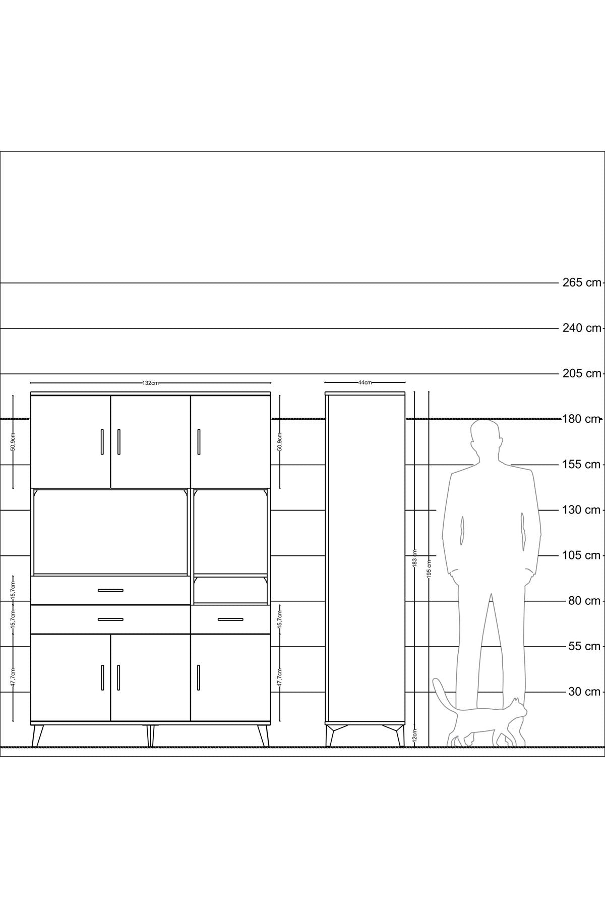 Hyperion Dolap 9 Raflı 3 Çekmeceli 6 Kapaklı 132x44x195 Çam-Çam/Antrasit