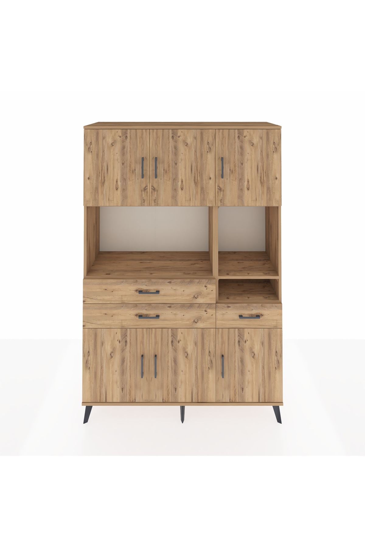 Hyperion Dolap 9 Raflı 3 Çekmeceli 6 Kapaklı 132x44x195 Çam-Çam/Çam