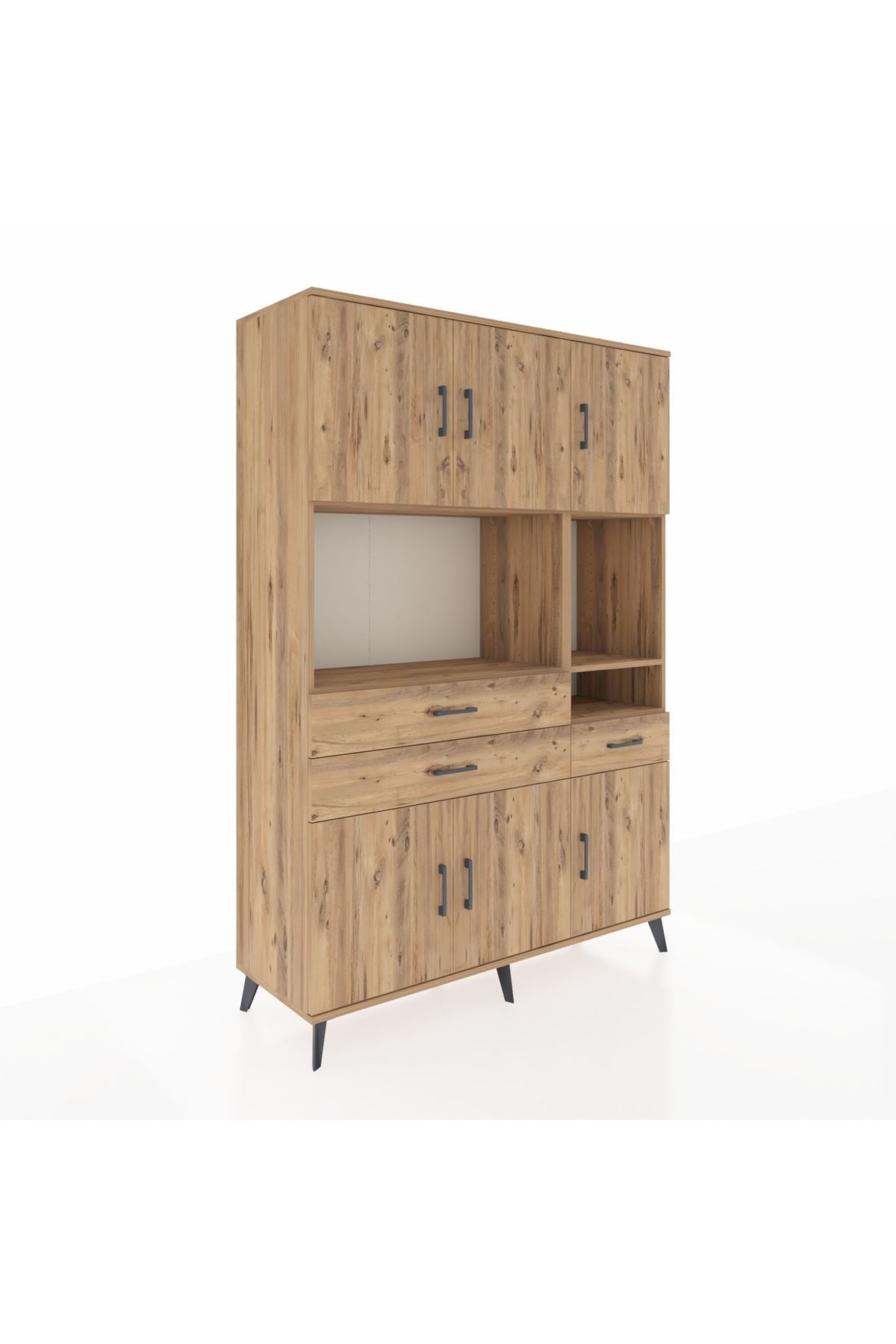 Hyperion Dolap 9 Raflı 3 Çekmeceli 6 Kapaklı 132x44x195 Çam-Çam/Çam