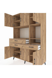 Hyperion Dolap 9 Raflı 3 Çekmeceli 6 Kapaklı 132x44x195 Çam-Çam/Çam