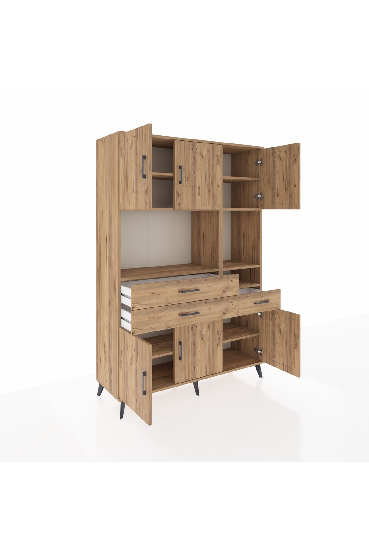 Hyperion Dolap 9 Raflı 3 Çekmeceli 6 Kapaklı 132x44x195 Çam-Çam/Çam