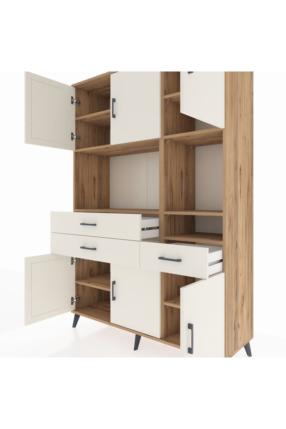 Hyperion Dolap 9 Raflı 3 Çekmeceli 6 Kapaklı 132x44x195 Çam-Aytaşı/Aytaşı