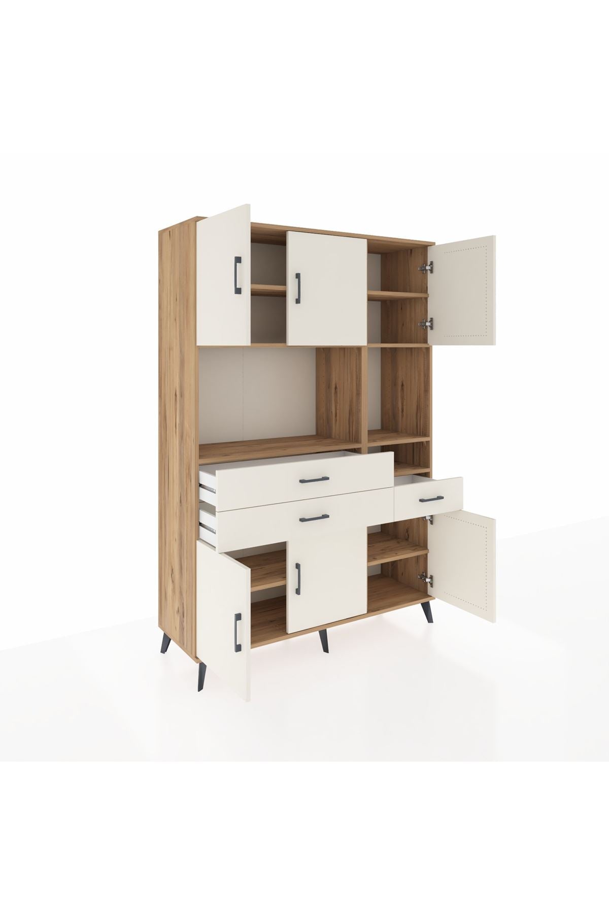 Hyperion Dolap 9 Raflı 3 Çekmeceli 6 Kapaklı 132x44x195 Çam-Aytaşı/Aytaşı