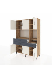 Hyperion Dolap 9 Raflı 3 Çekmeceli 6 Kapaklı 132x44x195 Çam-Aytaşı/Antrasit