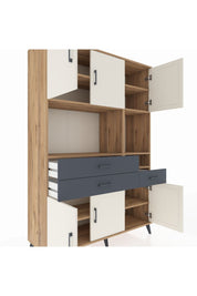 Hyperion Dolap 9 Raflı 3 Çekmeceli 6 Kapaklı 132x44x195 Çam-Aytaşı/Antrasit