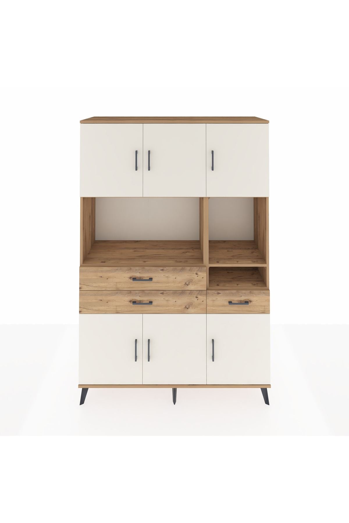 Hyperion Dolap 9 Raflı 3 Çekmeceli 6 Kapaklı 132x44x195 Çam-Aytaşı/Çam