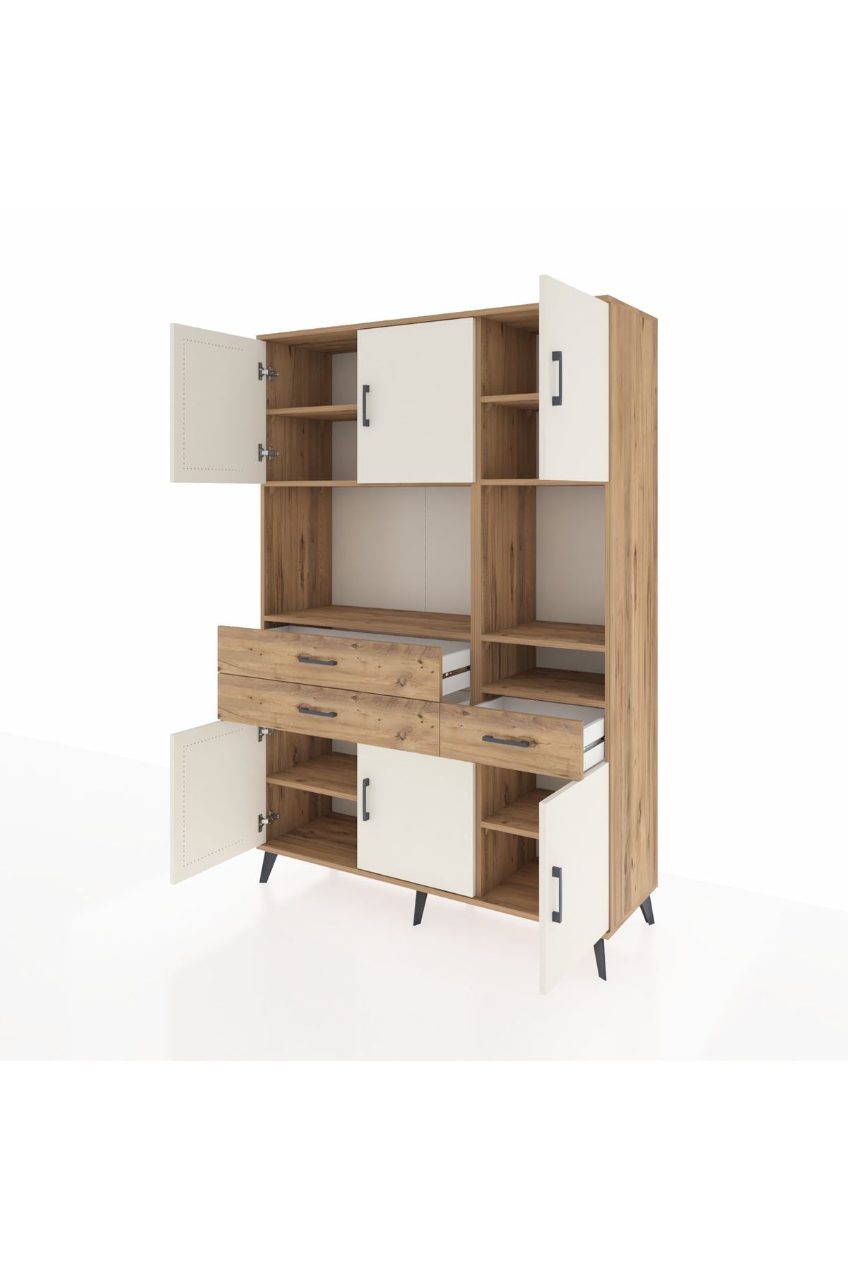 Hyperion Dolap 9 Raflı 3 Çekmeceli 6 Kapaklı 132x44x195 Çam-Aytaşı/Çam