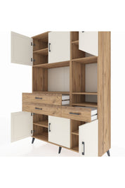 Hyperion Dolap 9 Raflı 3 Çekmeceli 6 Kapaklı 132x44x195 Çam-Aytaşı/Çam