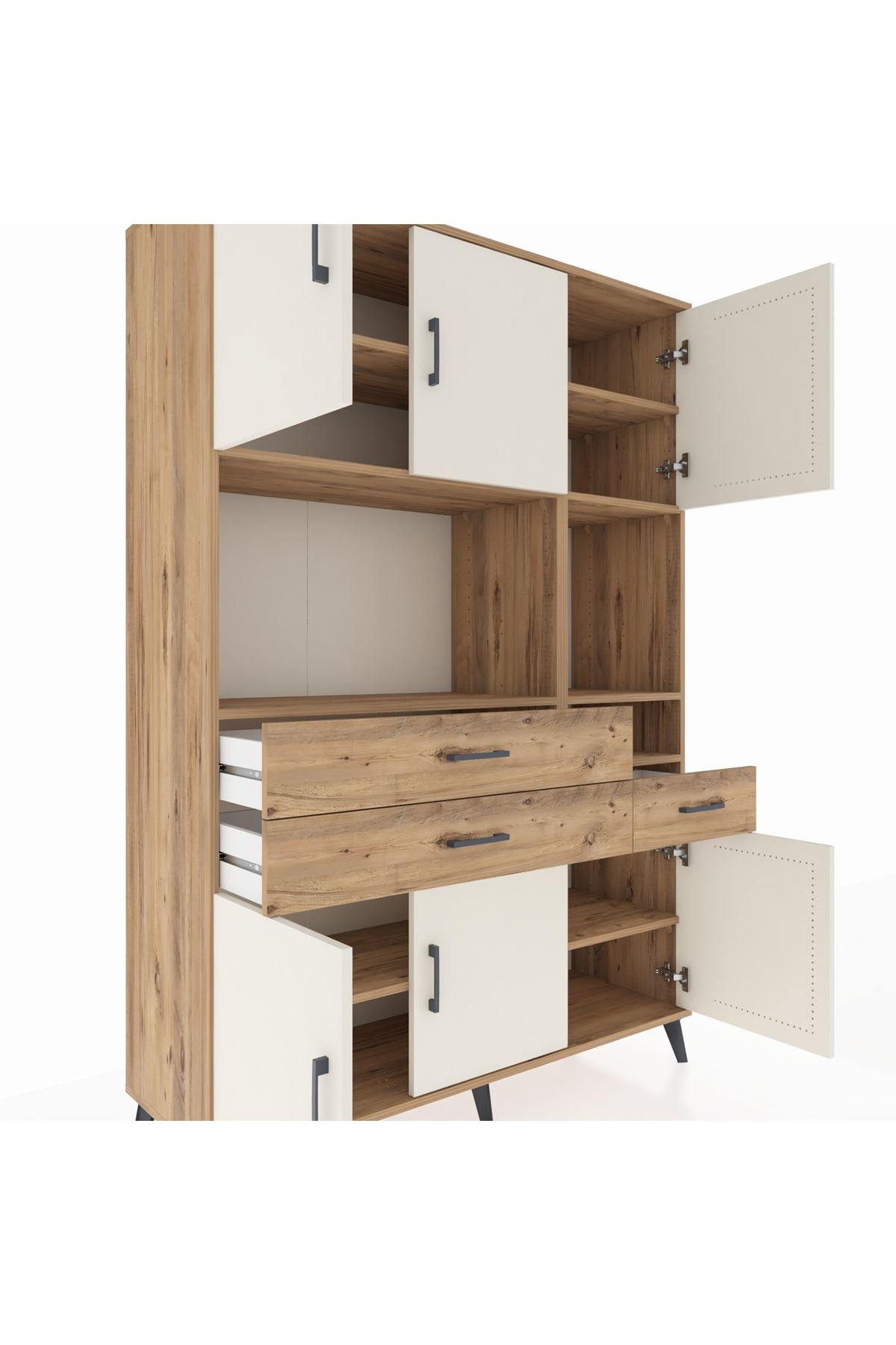 Hyperion Dolap 9 Raflı 3 Çekmeceli 6 Kapaklı 132x44x195 Çam-Aytaşı/Çam