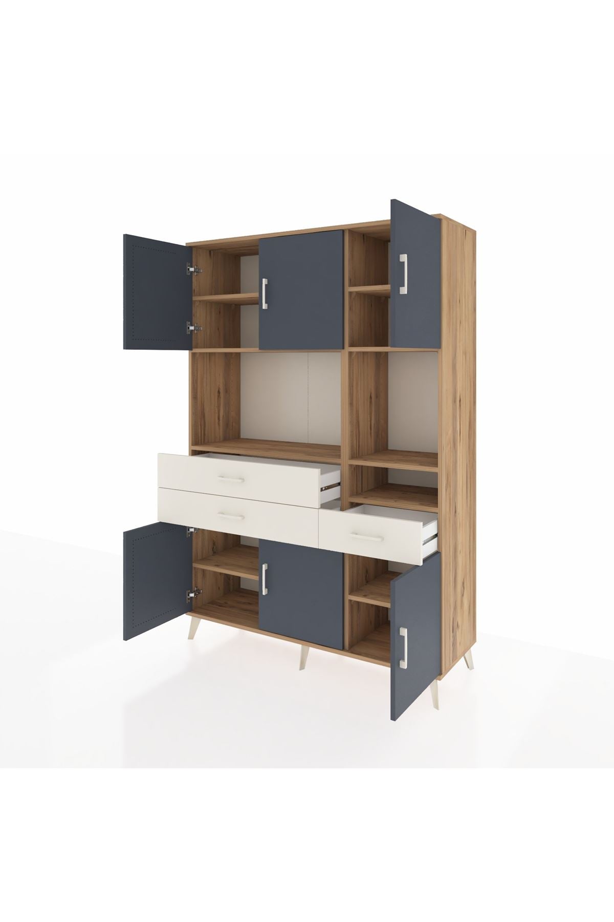 Hyperion Dolap 9 Raflı 3 Çekmeceli 6 Kapaklı 132x44x195 Çam-Antrasit/Aytaşı