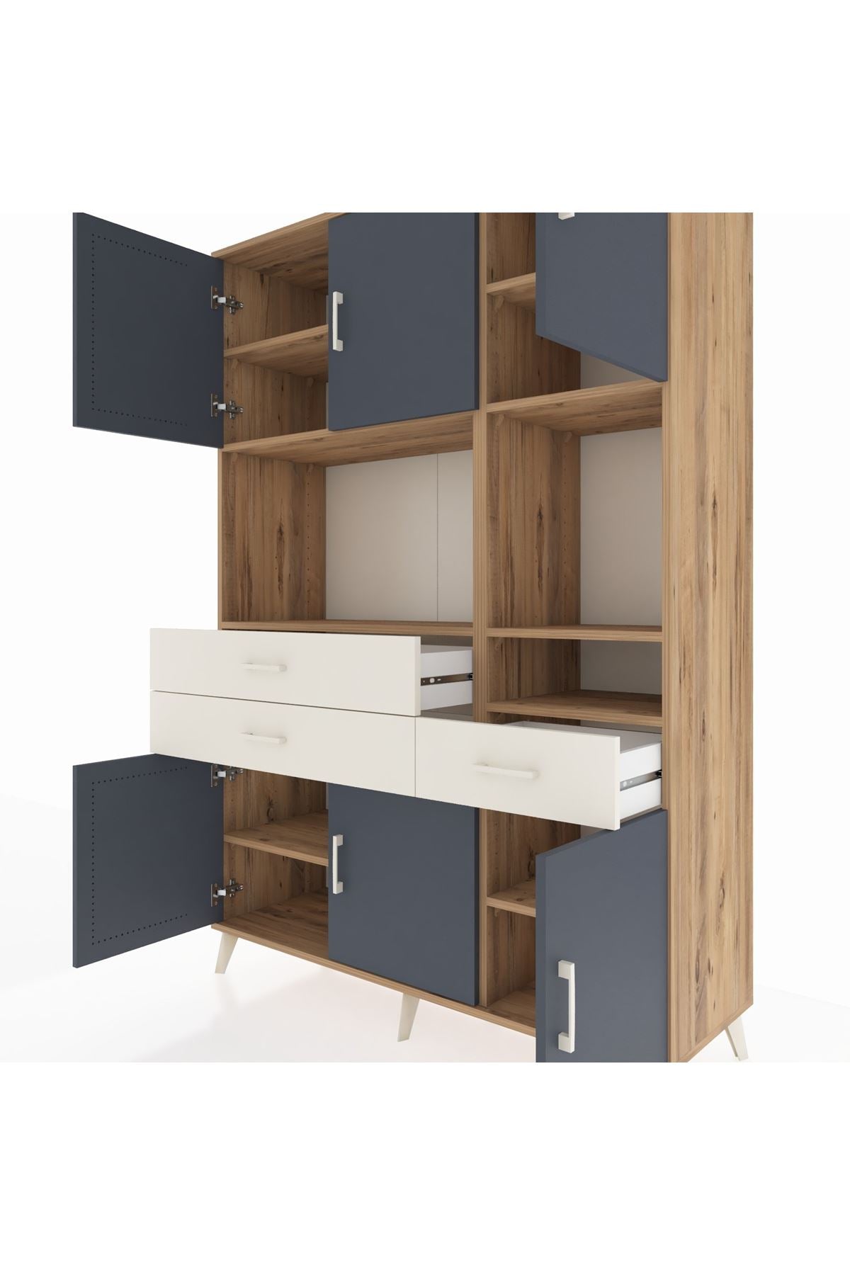 Hyperion Dolap 9 Raflı 3 Çekmeceli 6 Kapaklı 132x44x195 Çam-Antrasit/Aytaşı