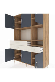 Hyperion Dolap 9 Raflı 3 Çekmeceli 6 Kapaklı 132x44x195 Çam-Antrasit/Aytaşı