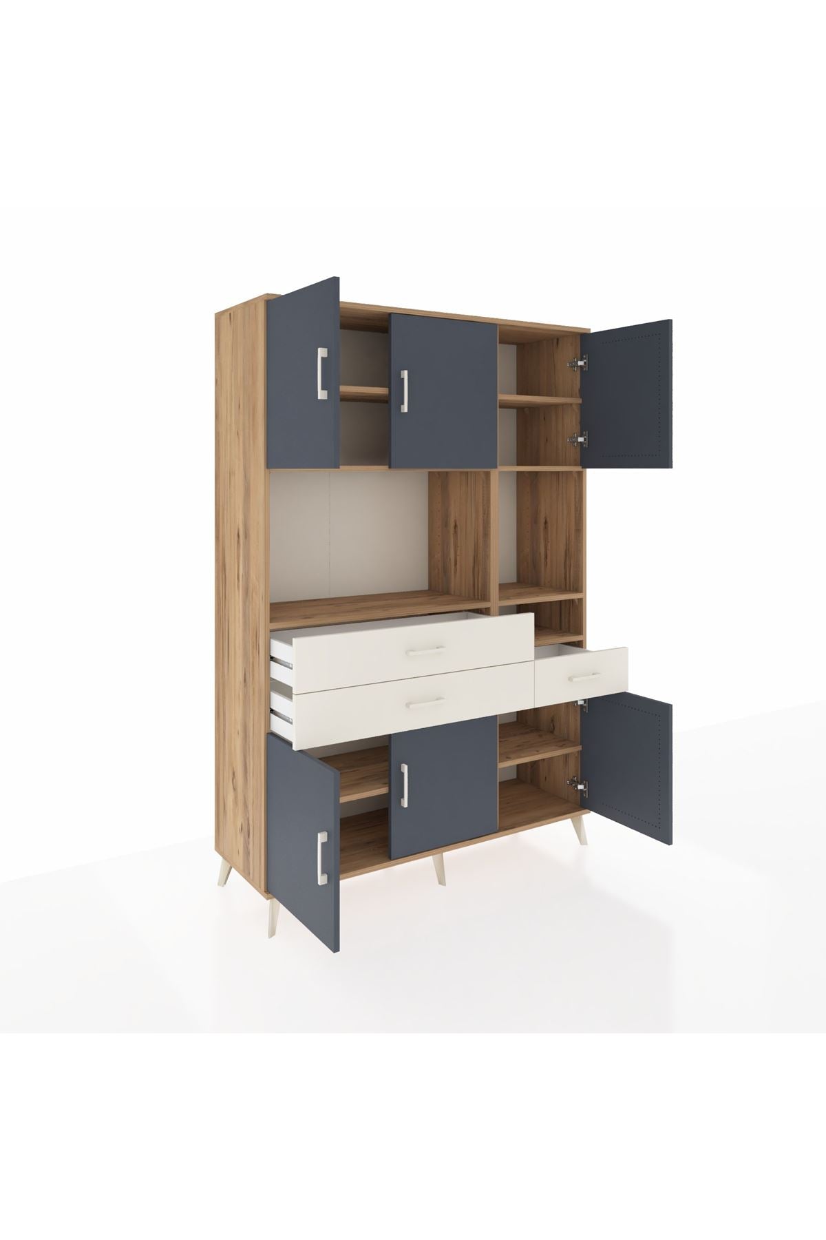 Hyperion Dolap 9 Raflı 3 Çekmeceli 6 Kapaklı 132x44x195 Çam-Antrasit/Aytaşı