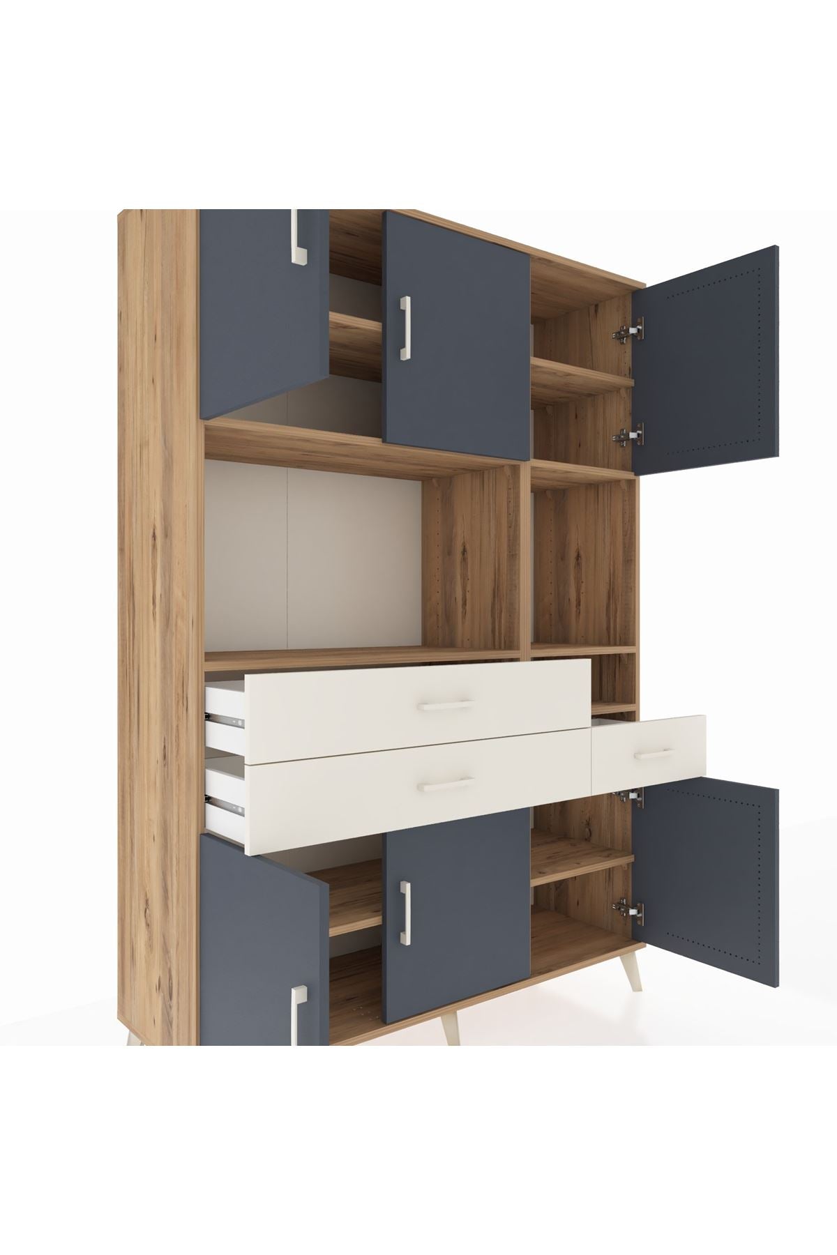 Hyperion Dolap 9 Raflı 3 Çekmeceli 6 Kapaklı 132x44x195 Çam-Antrasit/Aytaşı